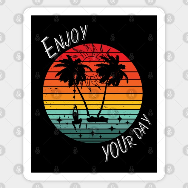Enjoy Your Day – Tropical Sunset Hammock Graphic Sticker by MakerMind8.2